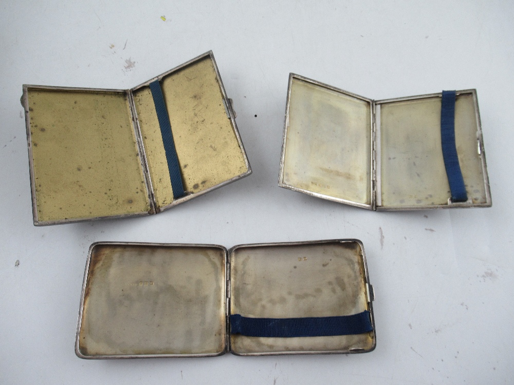 Three hallmarked silver cigarette cases, Birmingham , total weight 16oz - Image 2 of 5