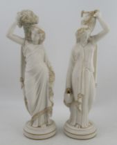 A pair of 19th century/20th century parian figures, of classical figures, with gilt highlights,