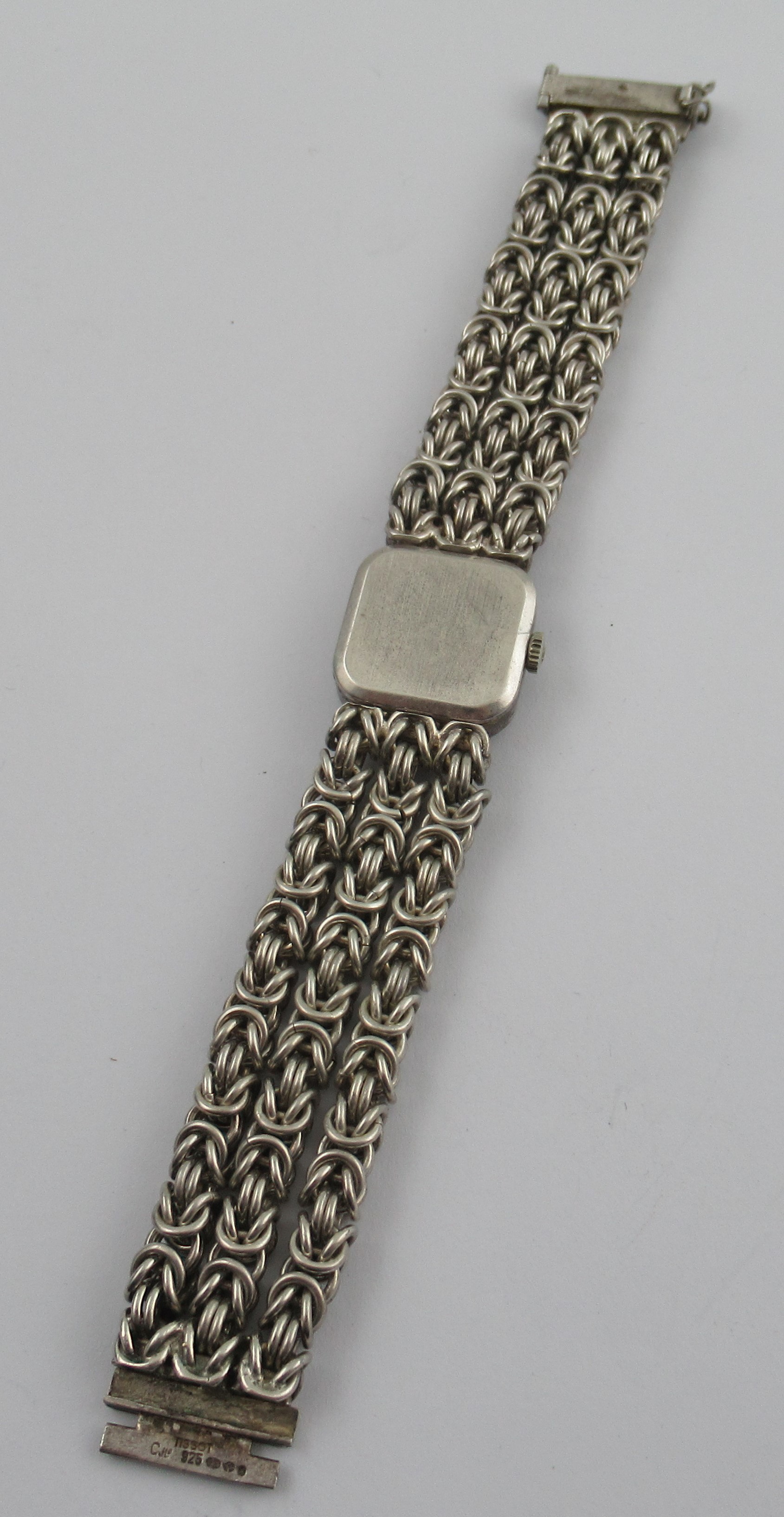 A silver Tissot watch, the square dial with baton/Roman numerals, on link bracelet, stamped '925' ' - Image 3 of 5