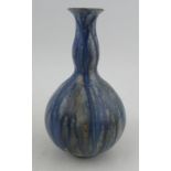 A blue and white art pottery studio club shaped vase, height 7.25ins