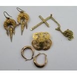 A pair of Victorian gilt metal earrings, together with other gilt metal jewellery