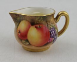 A Royal Worcester miniature milk jug, decorated with fruit by Price