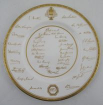 A Royal Worcester Ashes plate, with facsimile signature in gilt of the England and Australian