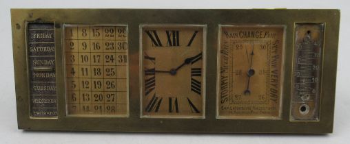 A 19th century French Cam Lafontaine Hazebroucq clock, calendar, barometer, in a rectangular brass
