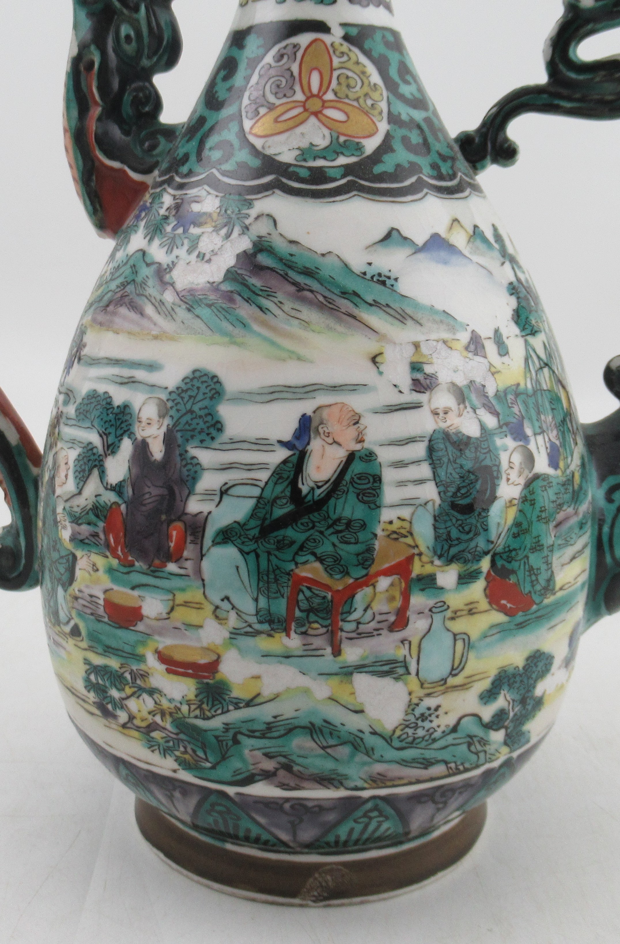 A Japanese porcelain Meji period dragon ewer, decorated with figures, height 12ins - Image 2 of 5