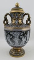 A 20th century twin handled vase and cover, in the style of Minton pate sur pate original, decorated