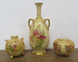 A Royal Worcester blush ivory bulbus bodied vase, decorated with flowers, shape No 1762, height 8.