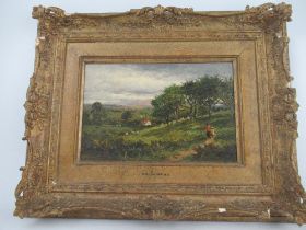 Benjamin Williams Leader, oil on board, A Worcestershire meadow with children playing, the Malvern
