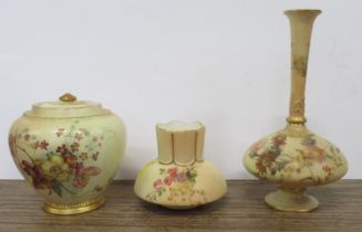 A Royal Worcester blush ivory vase, shape No 991, height 3ins, together with a blush ivory pot