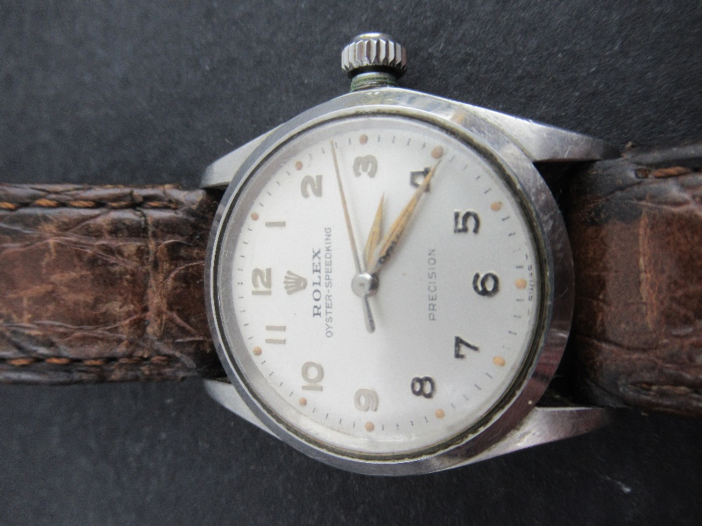 A Gentleman's Precision Rolex Oyster Speed king wristwatch, 1940s, with steel case and leather