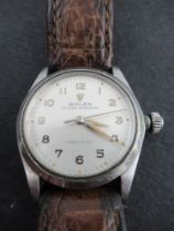 A Gentleman's Precision Rolex Oyster Speed king wristwatch, 1940s, with steel case and leather