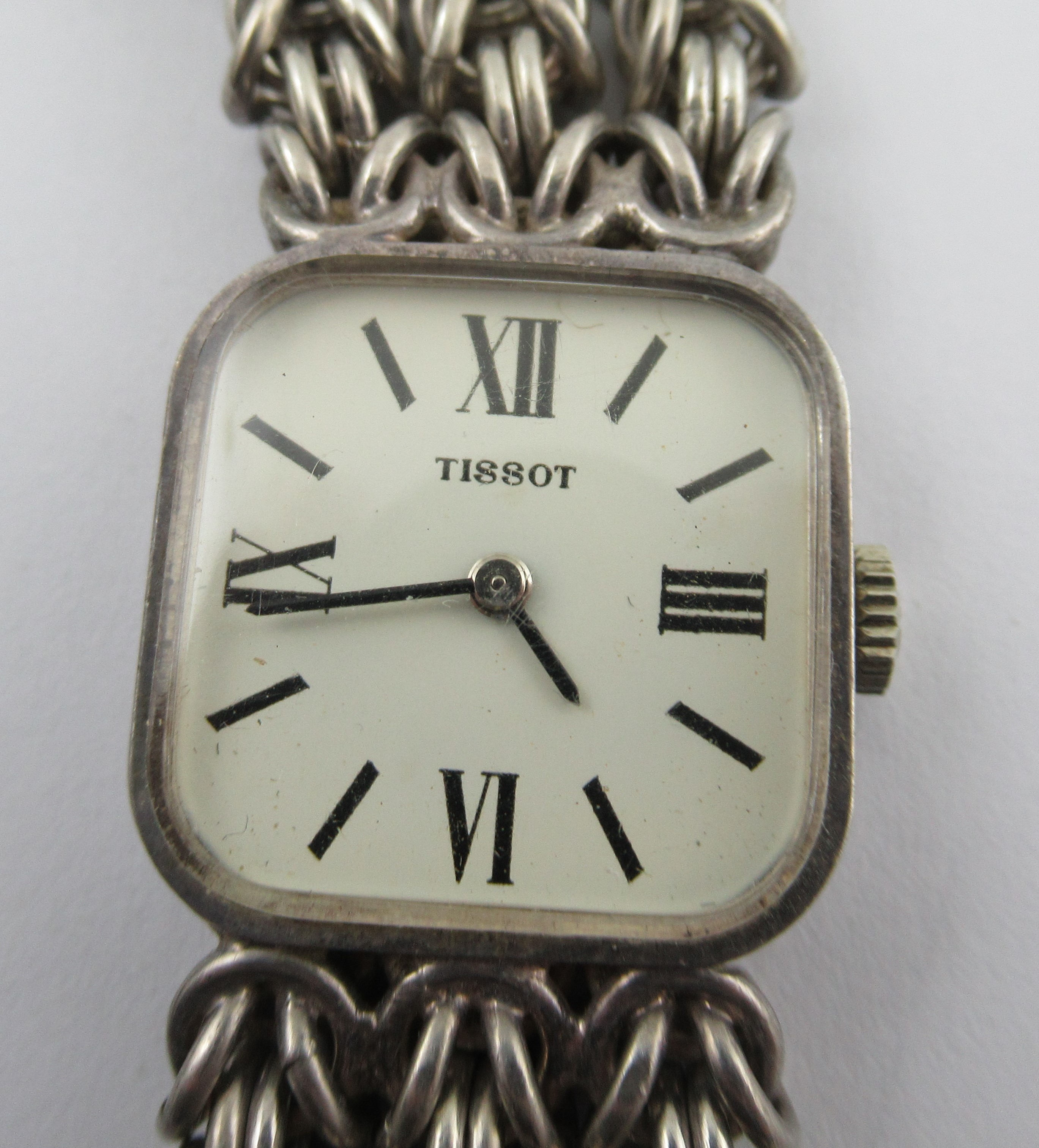 A silver Tissot watch, the square dial with baton/Roman numerals, on link bracelet, stamped '925' ' - Image 2 of 5