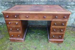 A 19th century mahogany pedestal desk, fitted with three drawers over two pedestals of three