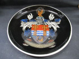 A Studio pottery plate of the arms of Upton on Severn, Designed by Lavender Beard for the Upton
