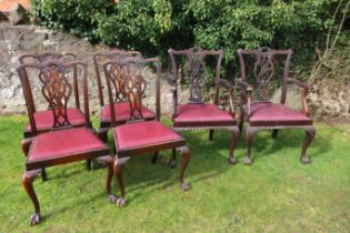 A harlequin set of six Chippendale style dining chairs,