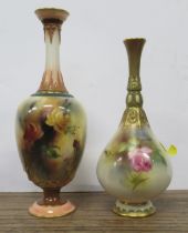 A Royal Worcester vase, decorated with roses, shape No H304, height 6.5ins, together with a Hadley's