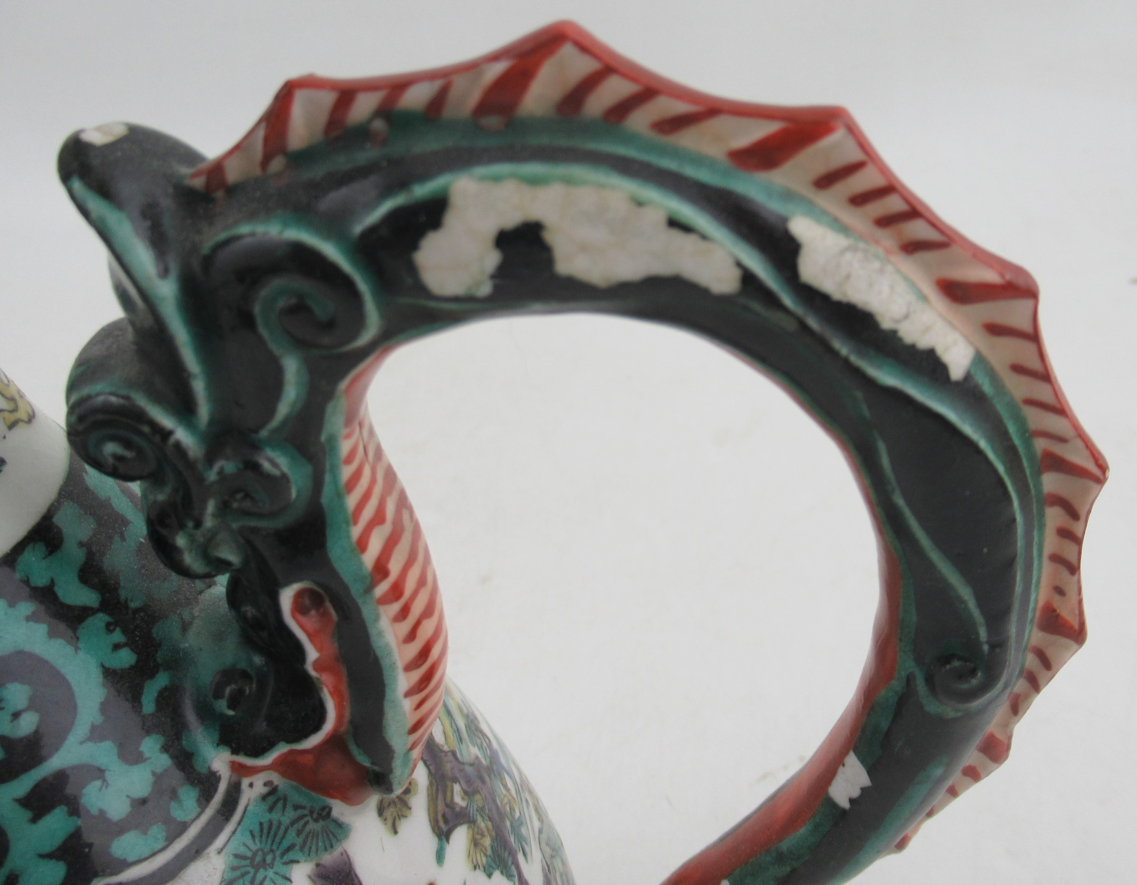 A Japanese porcelain Meji period dragon ewer, decorated with figures, height 12ins - Image 4 of 5