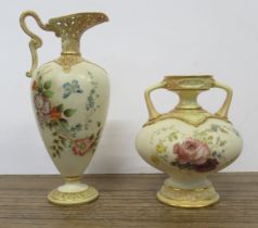 A Royal Worcester blush ivory ewer, with pierced neck, shape No G965, height 6.75ins, together