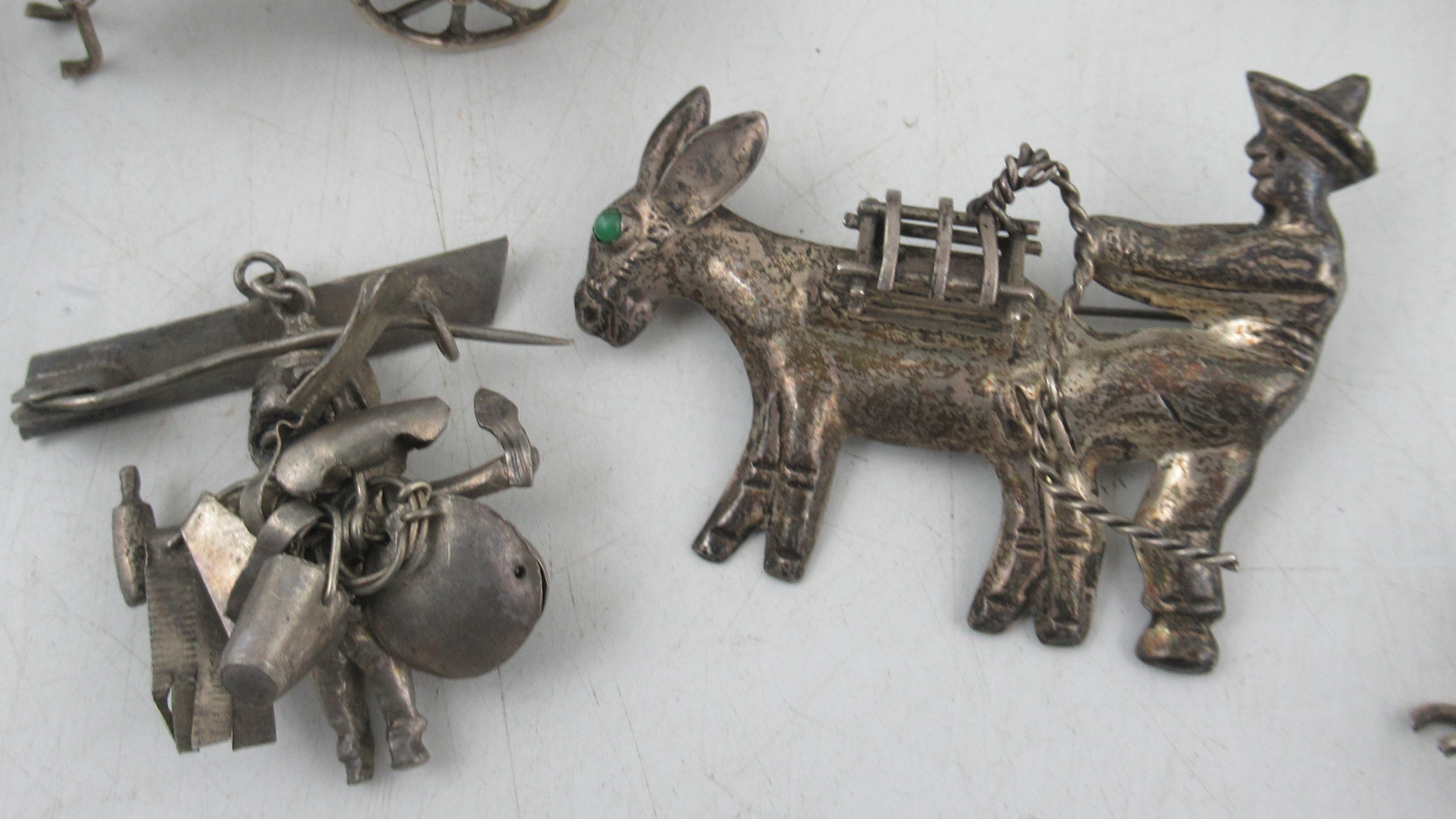 Twelve various white metal miniature Rickshaws with figures, together with a Mexican '925' silver - Image 4 of 4