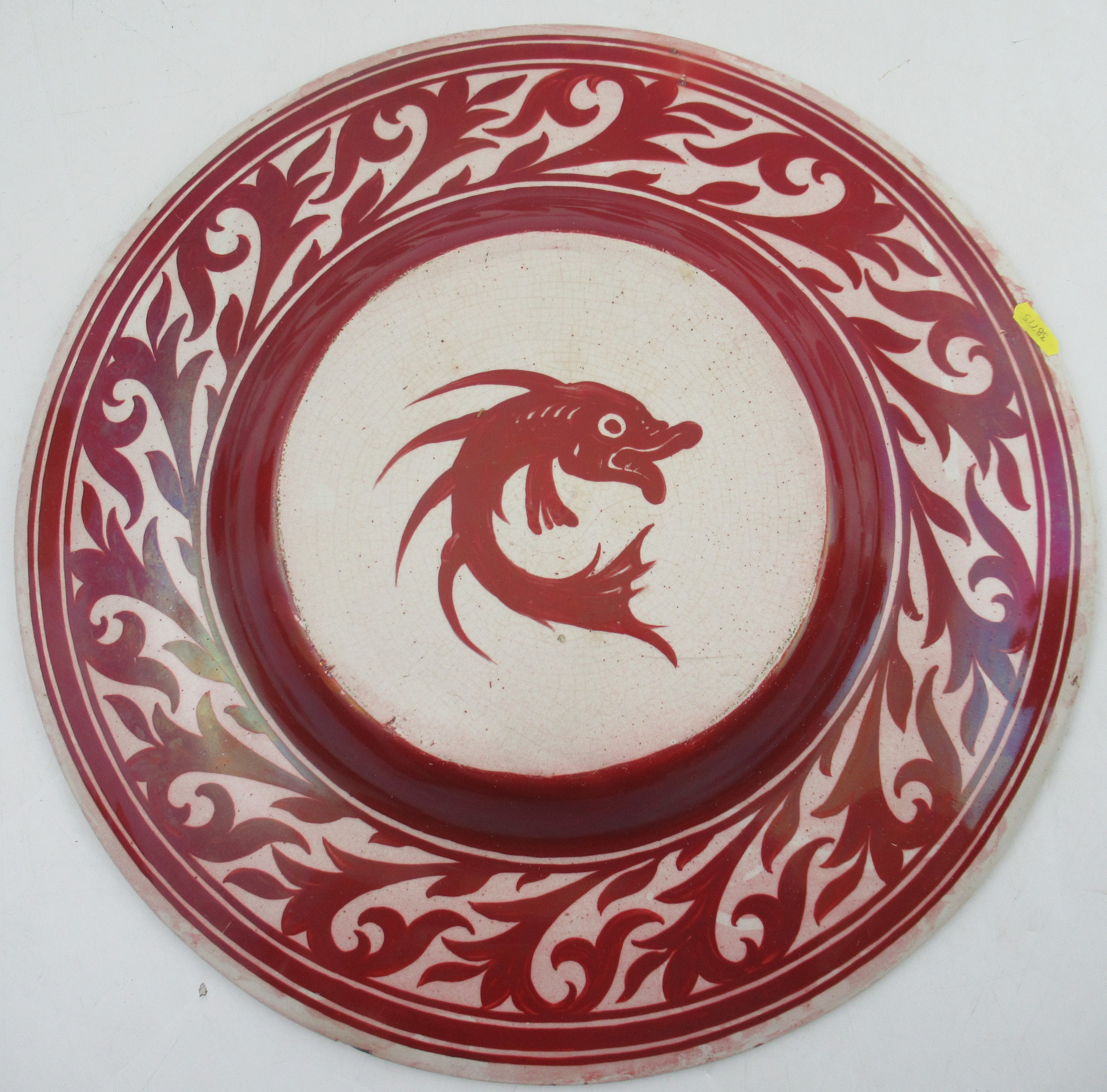 A 19th century William De Morgan ruby lustre circular charger, decorated to the centre with a - Image 4 of 6