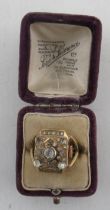 A Lathin 17 jewels novelty ring watch, stamped Gold filled 10 Microns to the back