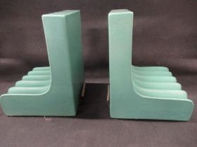 A pair of 1930's Art Deco ribbed bookends, designed by Keith Murray for Wedgewood, impressed marks ,