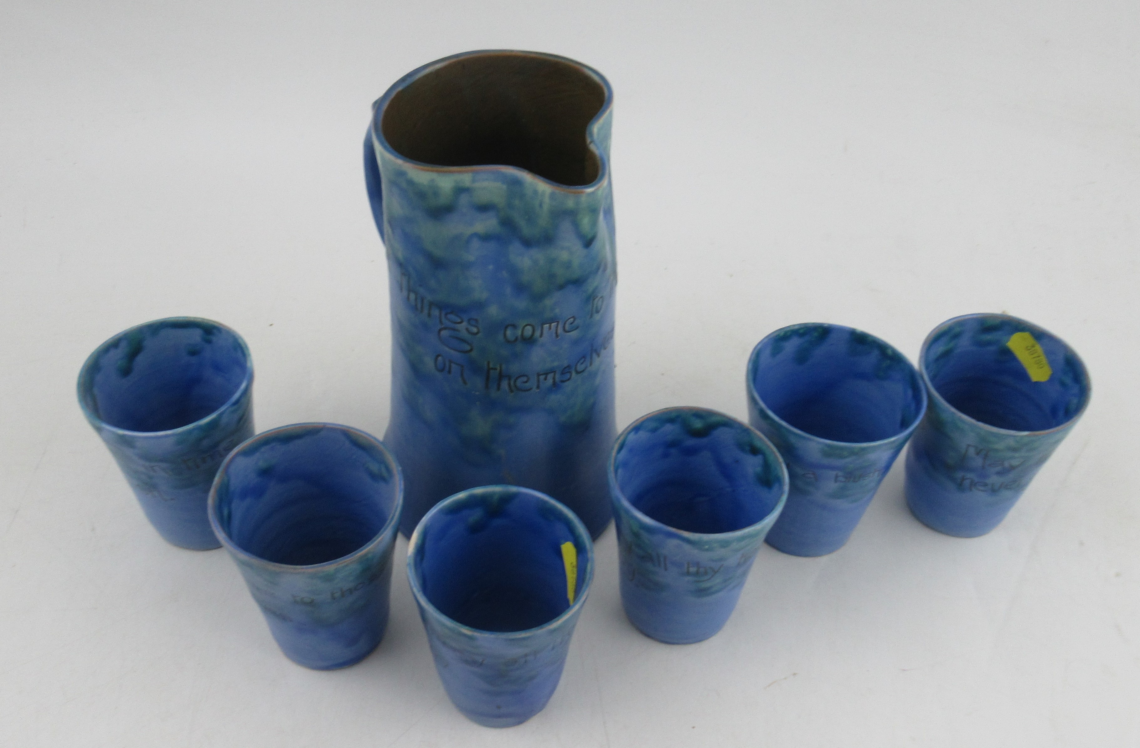 A Baron Barnstaple lemonade set, comprising jug and with six tumblers, all with motto's - Image 2 of 6