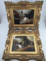George Armfield, pair of oil on canvas, dogs in interior scenes, inscribed on reverse, 'Pot Luck and