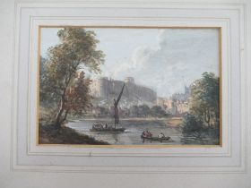 A 19th century watercolour, in the manner of Sandby, a viewing of Shrewsbury, 3.5ins x 5.75