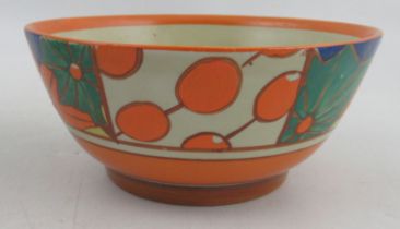 A Clarice Cliff Fantasque bowl, decorated in the Umbrellas and Rain pattern, width 6.5ins