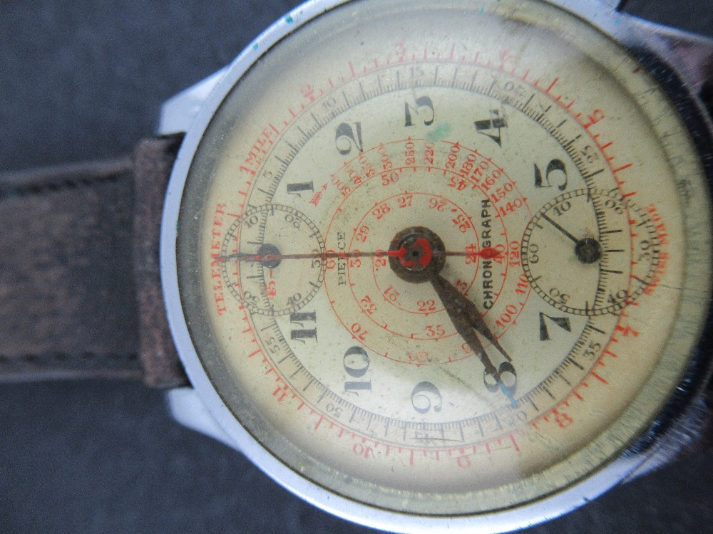 A 1940s Pierce Chronograph Gentleman's wrist watch, with stainless steel back and a leather strap - Image 2 of 3