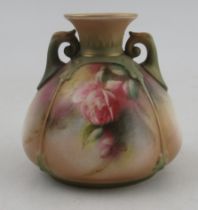A Hadleys Worcester quarter lobe vase, decorated with roses, height 3.25ins