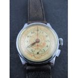 A 1940s Pierce Chronograph Gentleman's wrist watch, with stainless steel back and a leather strap