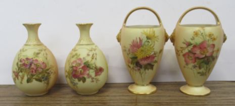 Two Royal Worcester bulbus bodies vase, decorated with flowers and blush ivory, shape No. H283,