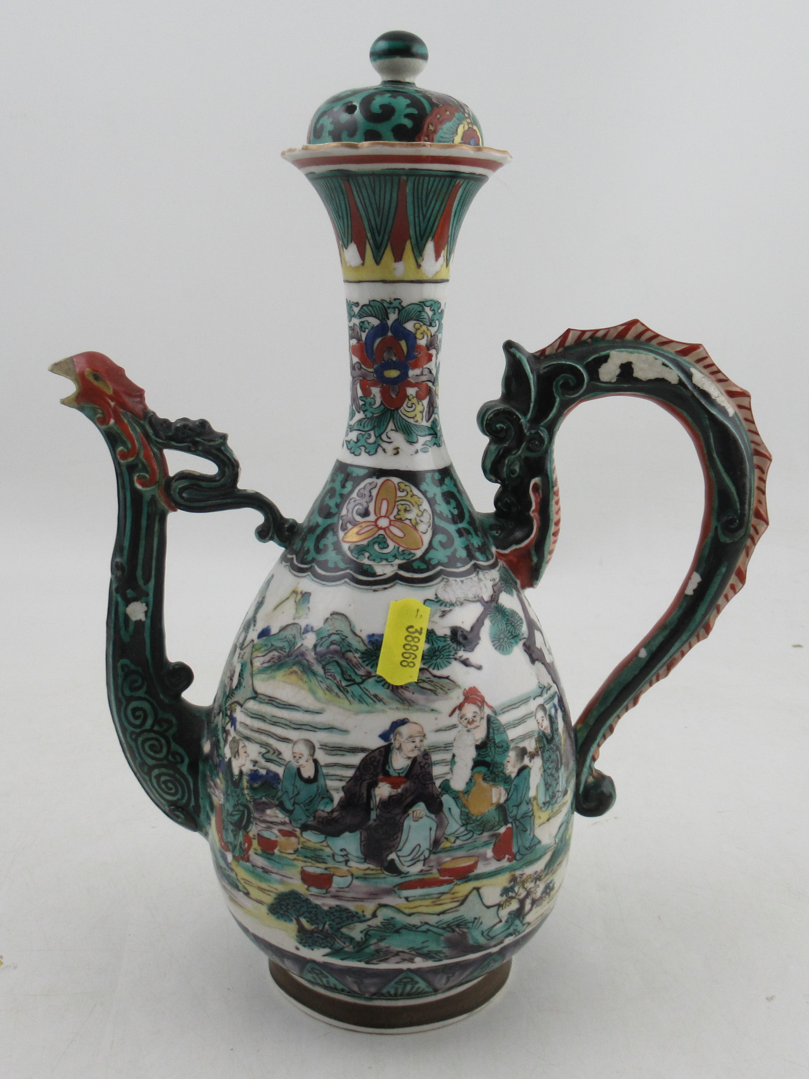 A Japanese porcelain Meji period dragon ewer, decorated with figures, height 12ins - Image 3 of 5