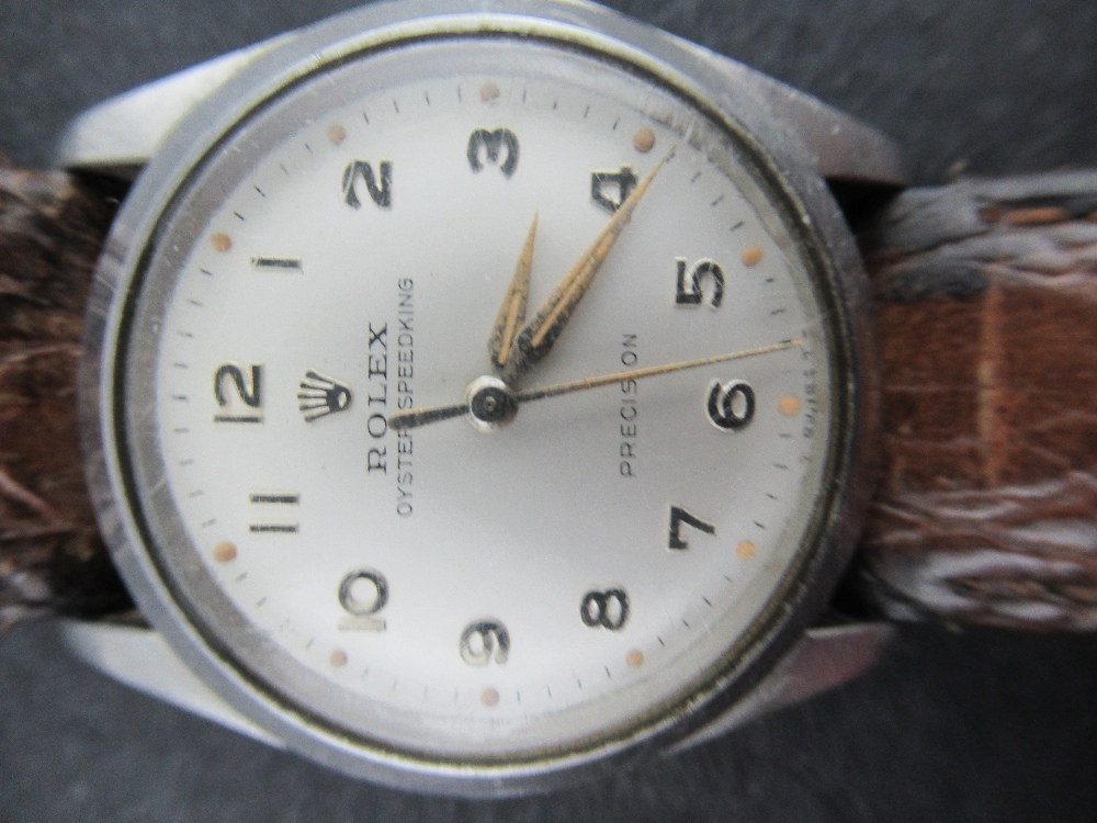A Gentleman's Precision Rolex Oyster Speed king wristwatch, 1940s, with steel case and leather - Image 4 of 4