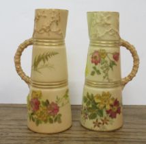 Two similar Royal Worcester jugs, decorated with flowers on a blush ivory ground, shape No 1047,