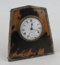 A faux tortoise shell silver mounted Art Deco style travelling mantel clock, height 3ins