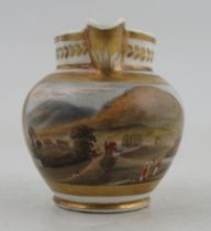 An 19th century Grainger and Co miniature jug, decorated with a view of the Malvern Hills, signed