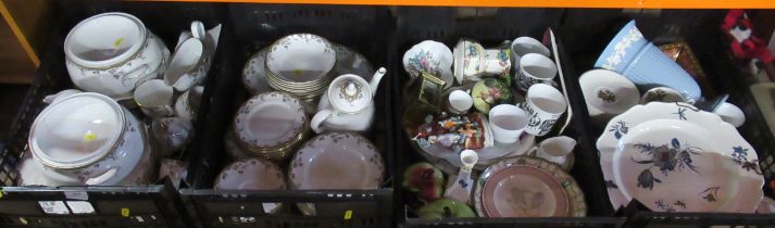 Four boxes of assorted china, ornaments etc including Royal Doulton  Lynnewood pattern dinner ware
