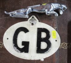 A Jaguar mascot, length 8ins together with a RAC GB badge