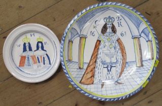 Two modern reproductions of 17th century style plates, depicting William and Mary and Charles II