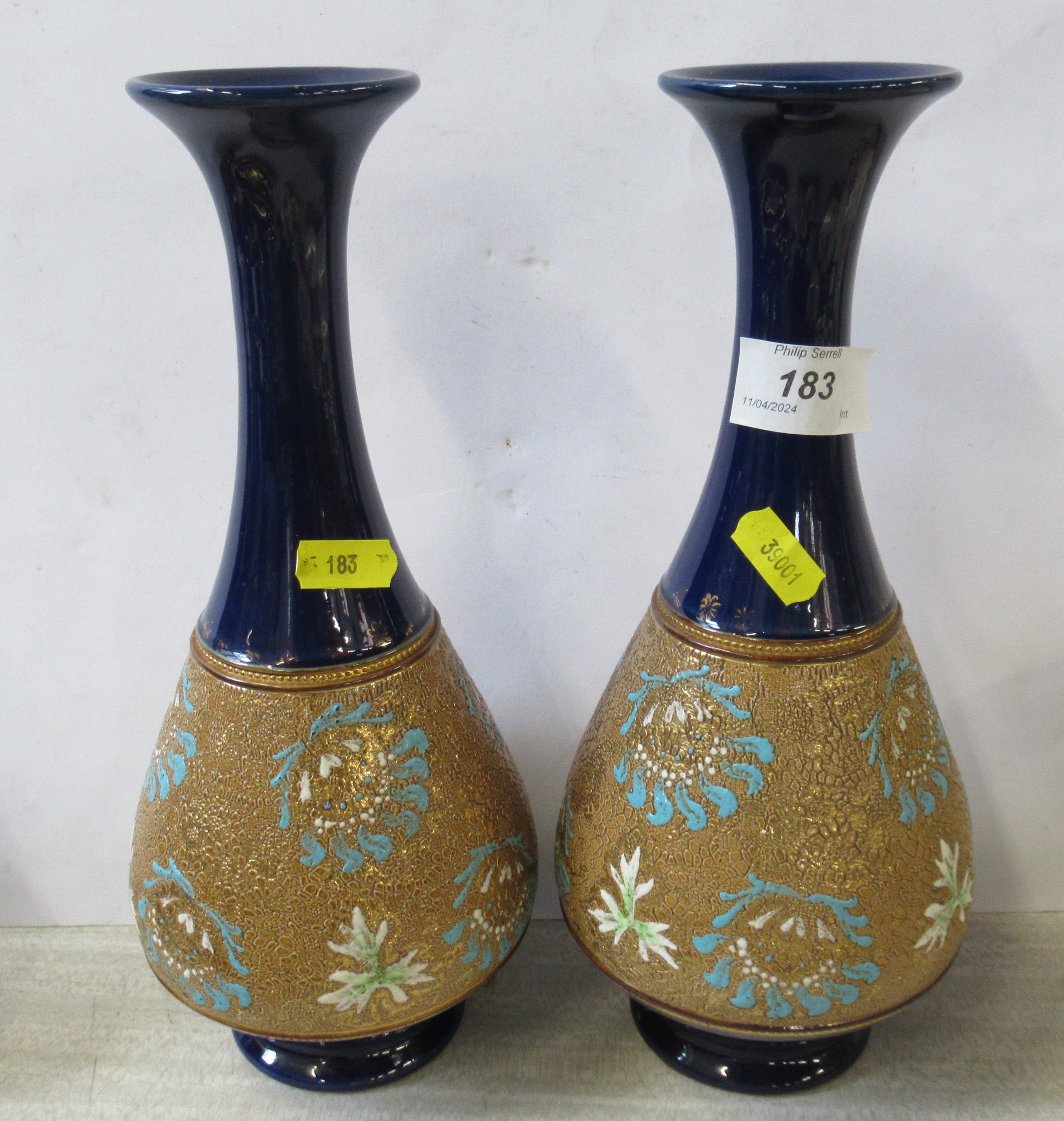 A pair of Royal Doulton vases, with lattice decoration, height 11ins