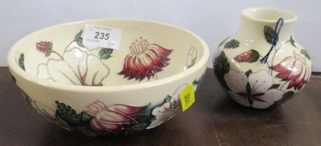 A Moorcroft vase, diameter 6ins, together with a bowl, height 3ins