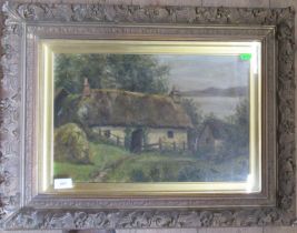 A 19th school oil on canvas, cottage scene 12ins x 16ins