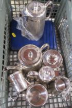 A box of assorted silver plate