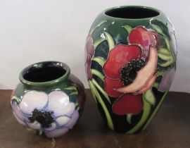 Two Moorcroft vases, tribute to anemone pattern, heights 5ins and 3ins
