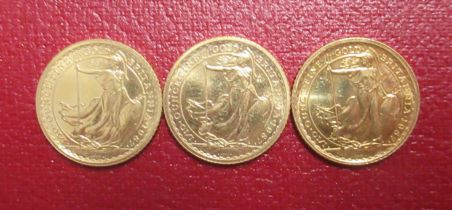 Three 1987 gold 1/10th ounce gold Britannia coins