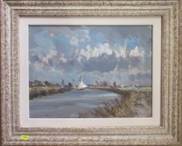 Andrew King, oil on board, Sailing Boats Nr Thurne, 16ins x 12ins