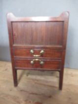 A 19th century tray top commode with timbour door, width 21ins, heigh 31ins, depth 18ins